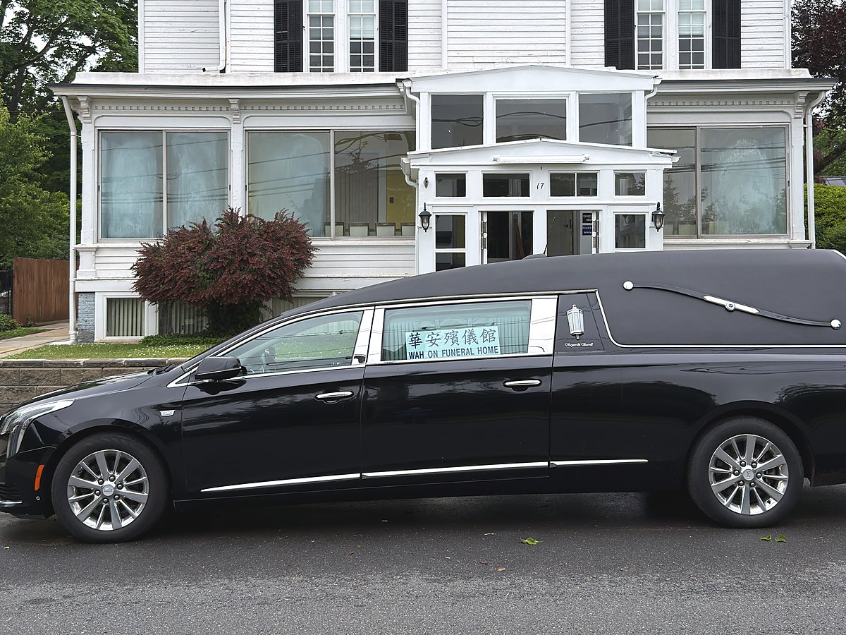 Our hearse in front of the funeral home